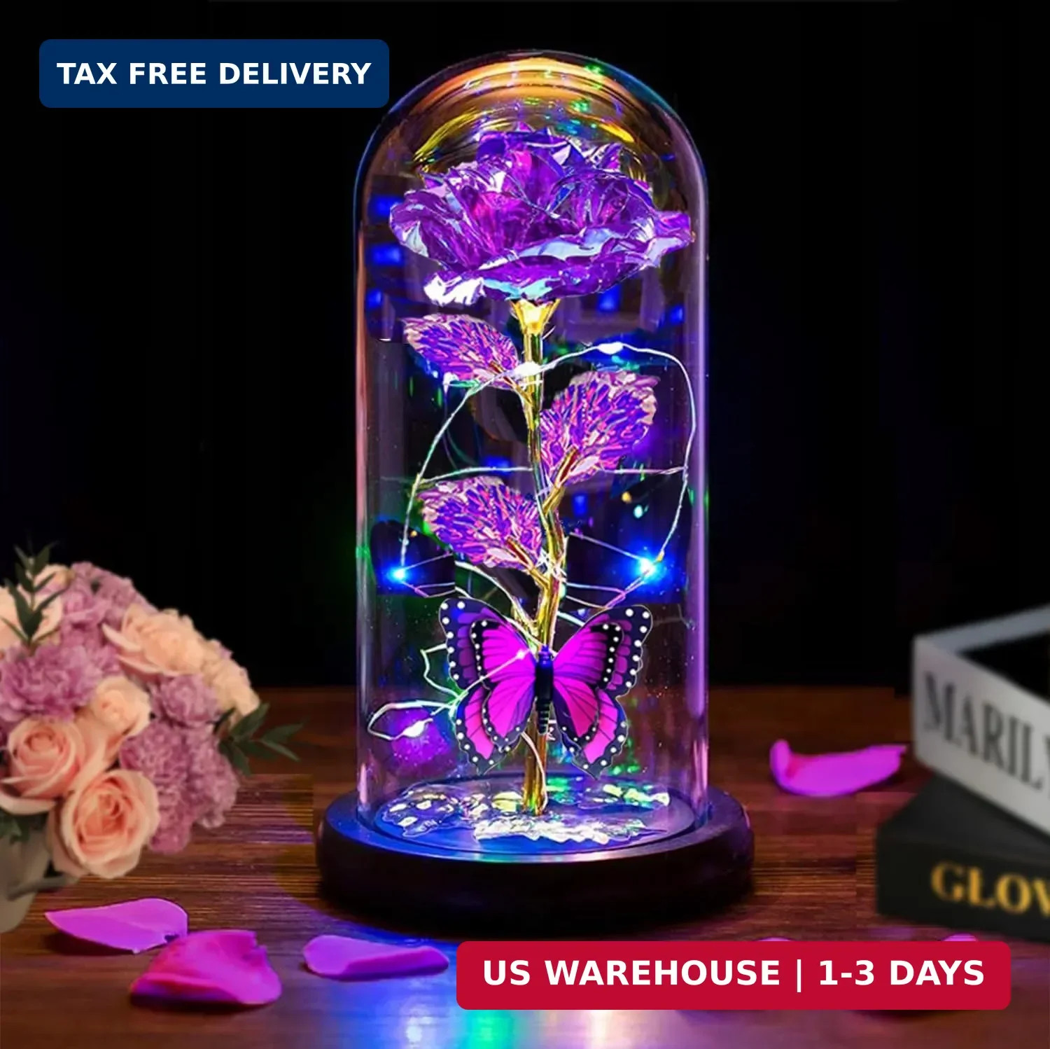 Mothers Day Flowers Gifts for Mom Wife Her Women,Light Up Rose Flower in A Glass