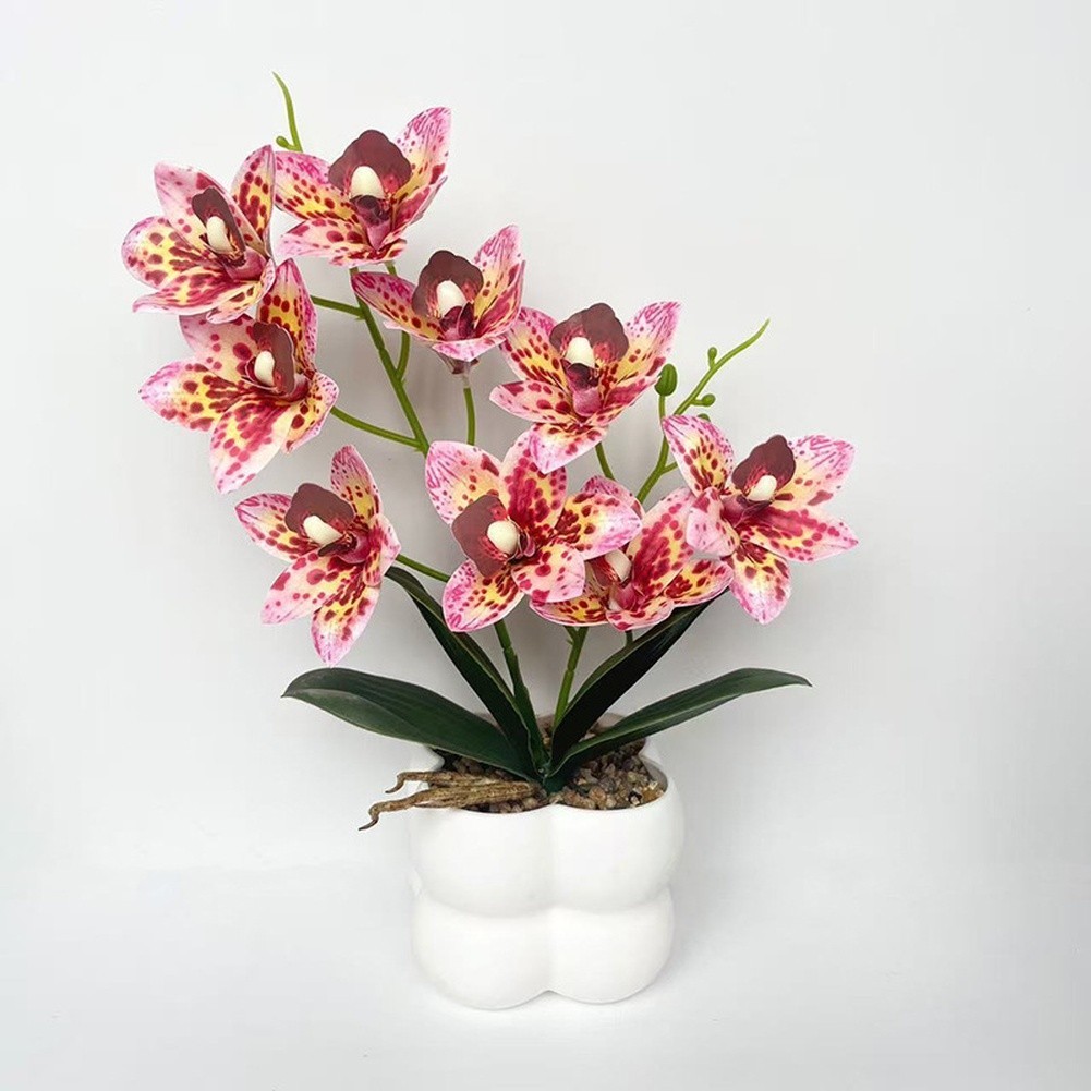 35cm Faux Pink Cymbidium Orchid in White Ceramic Pot for Minimalist Decor