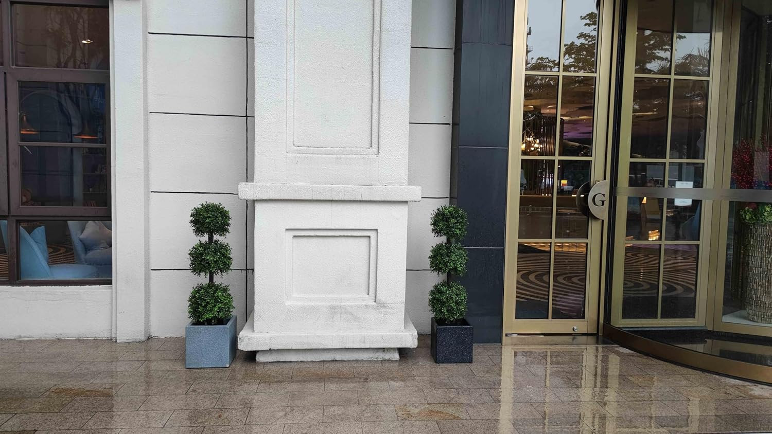 38″ Outdoor Boxwood Triple Ball Topiary – UV Resistant Potted Plant 2-Pack