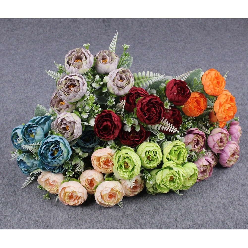 6 Head Silk Peony Bouquet Artificial Flowers for Wedding Home Decor Party