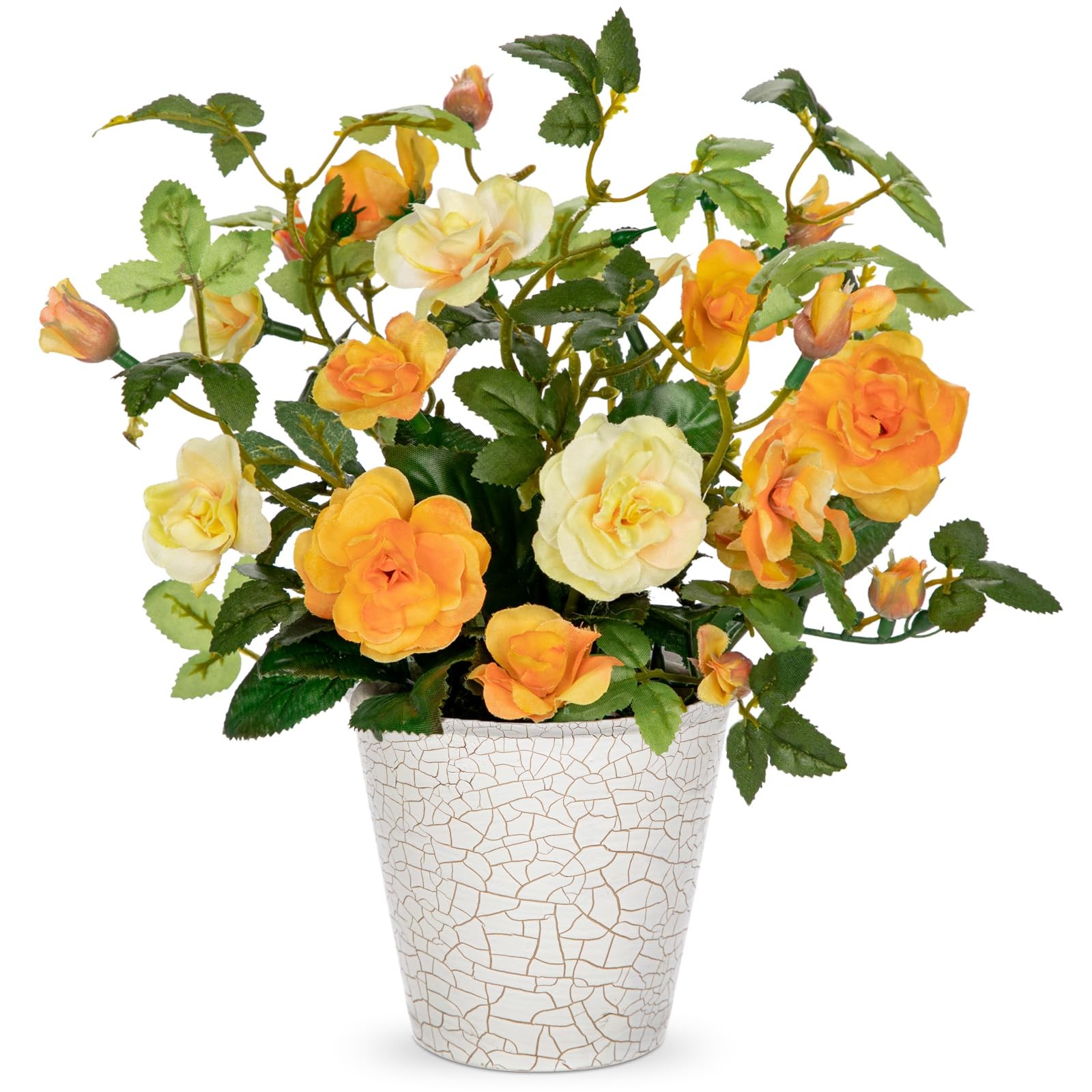 Yellow Camellia Roses Artificial Flowers in Vase Small Potted Faux Plant