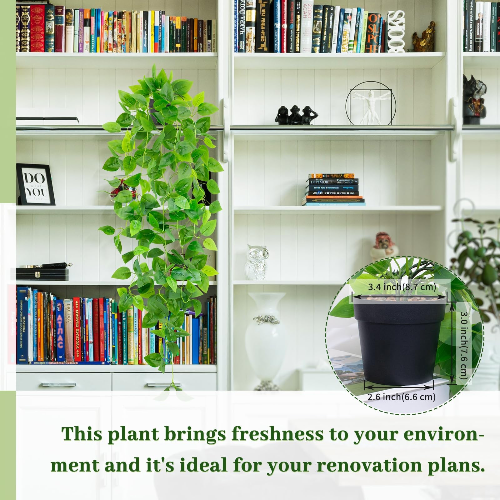 Artificial Hanging Plants with Black Pot, 39.37″ Faux Pothos Trailing Vines, …
