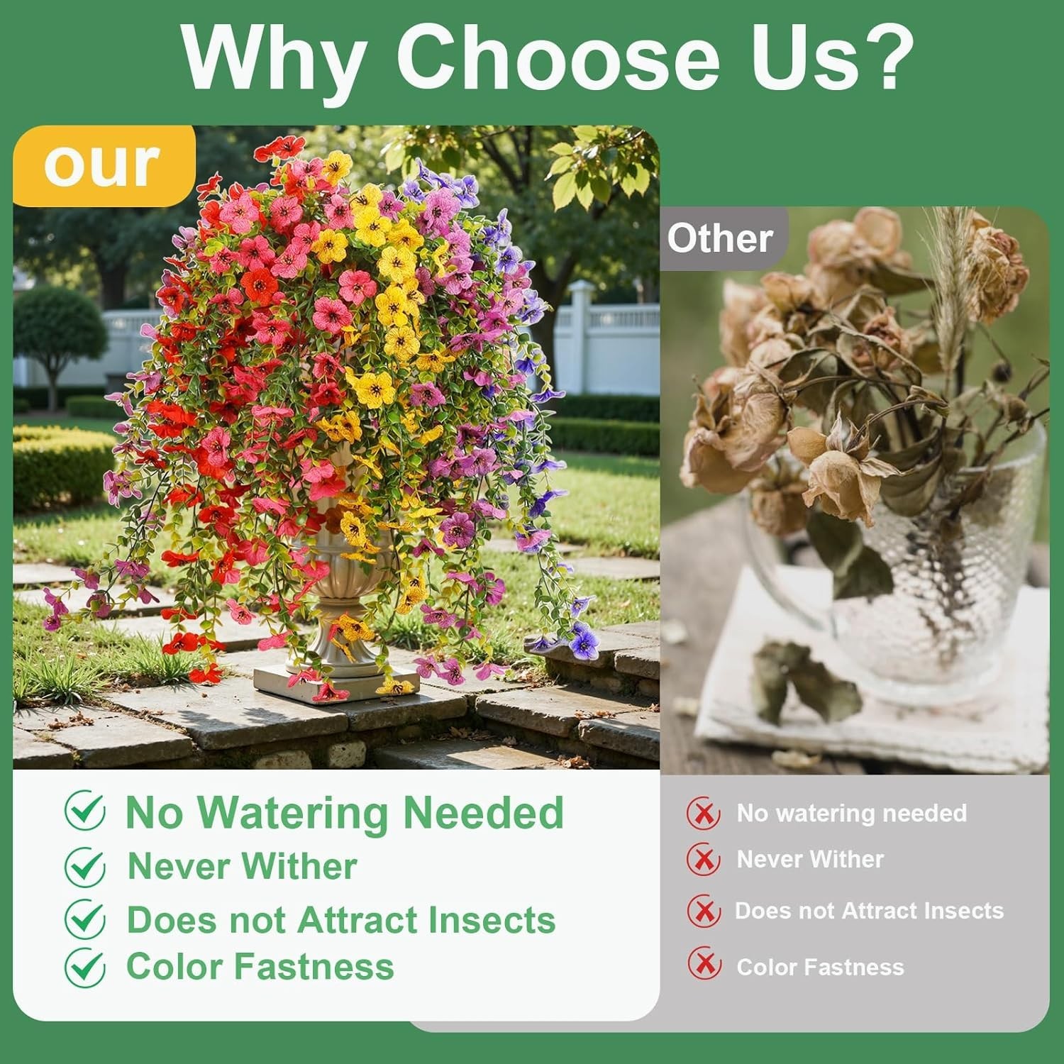 6 Bundles Artificial Flowers for Outdoors,UV Resistant Fake Hanging Flower,Re…