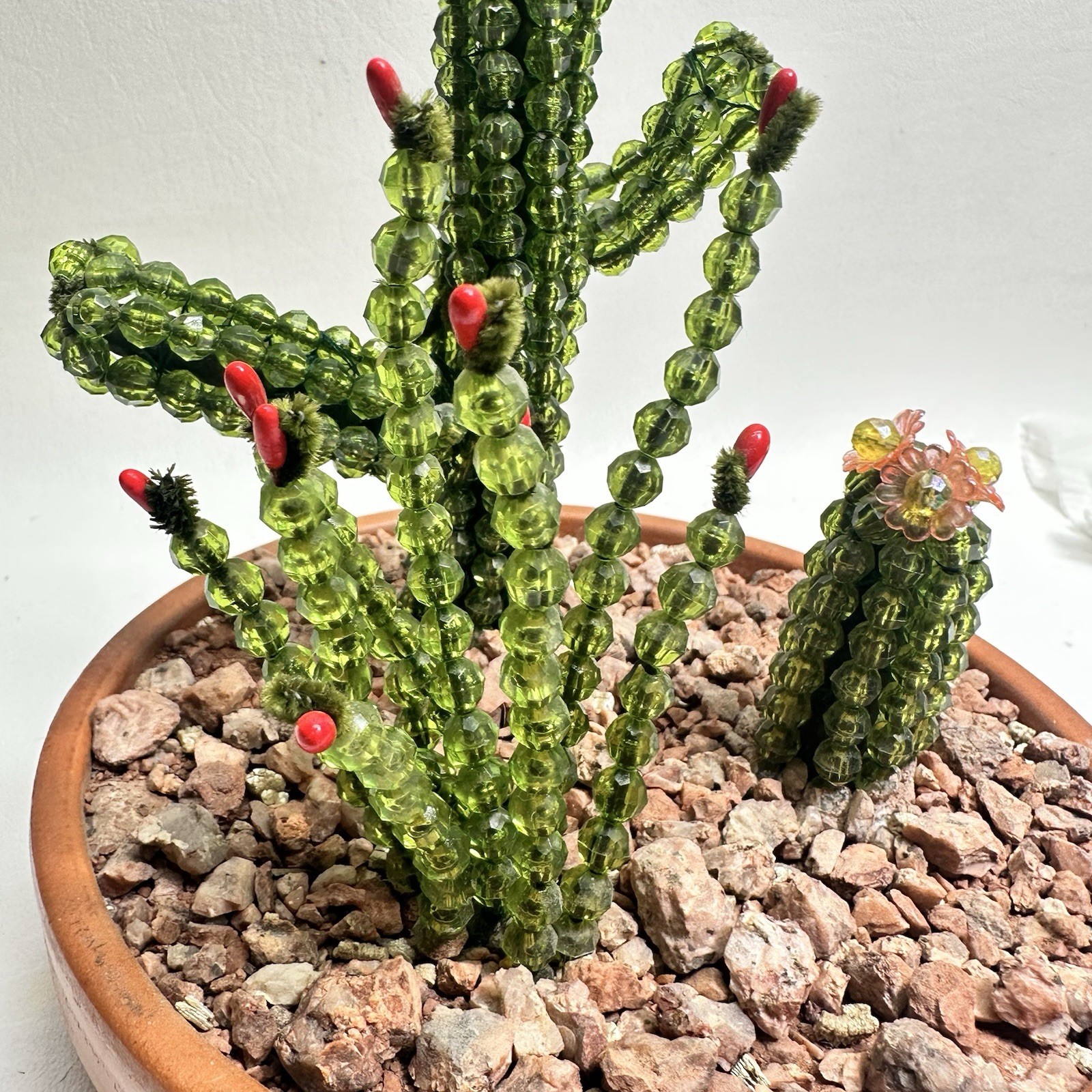 Handmade Beaded Flower Cactus Snake Plant Forever Succulents Terracotta Pot B