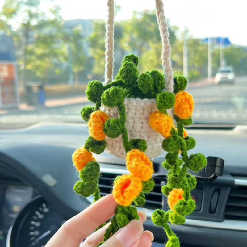 Hanging Car Crochet Handmade Succulent Pot Plant Ornaments Interior Accessories