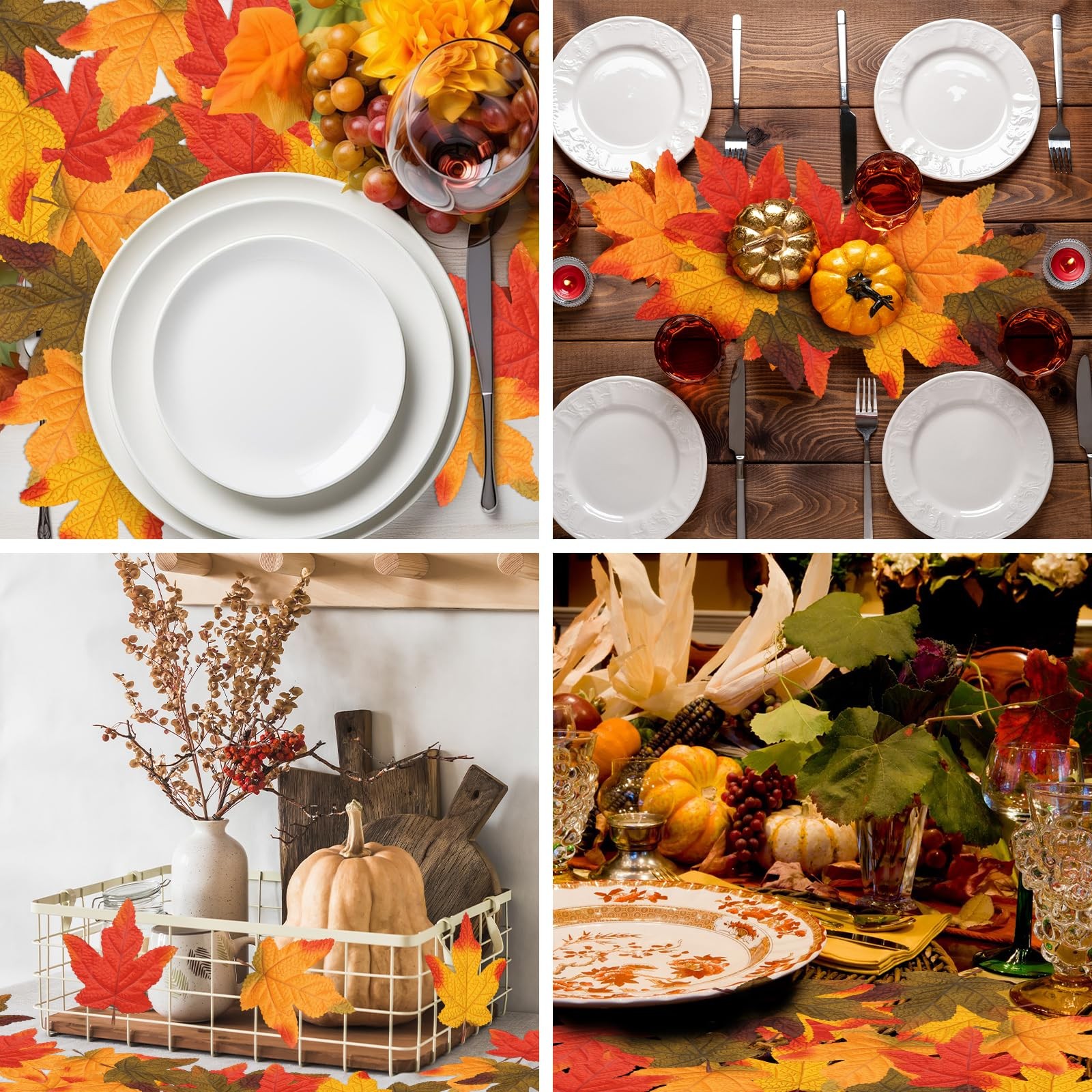 60PCS 4 Kinds Fall Artificial Maple Leaves Large Size Autumn Leaf Faux Bulk