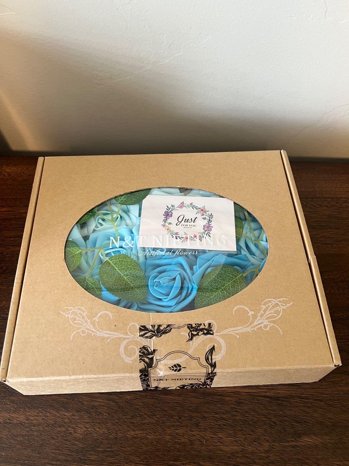 ROSES N&T NIETING Artificial Flowers 25pcs Real Looking BLUE WHTE 25 BUD BOX NWT
