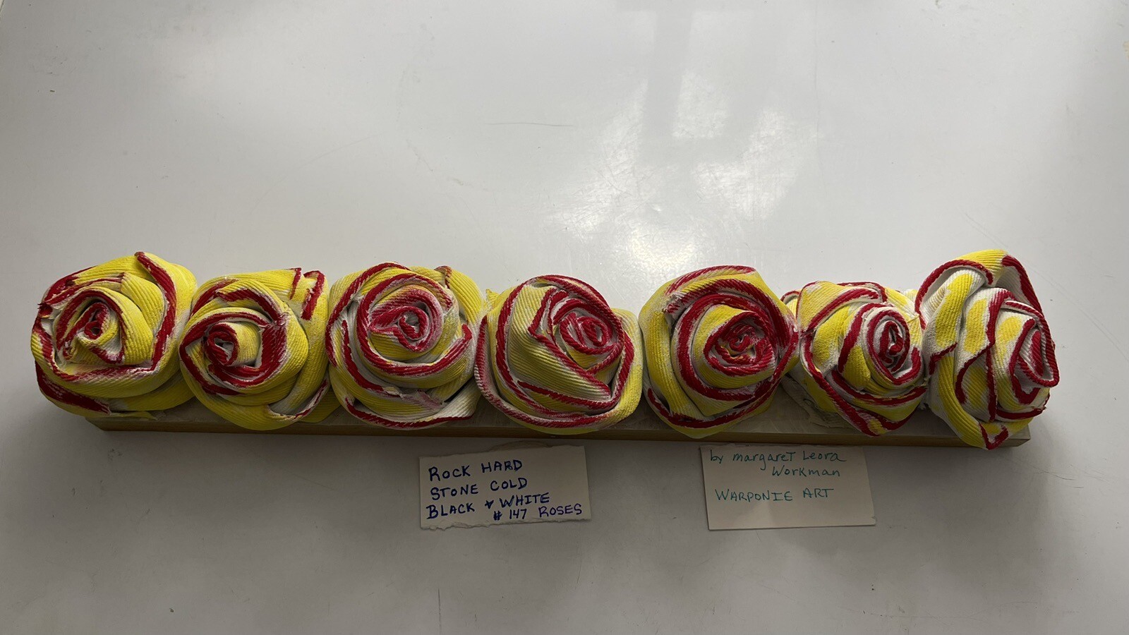 handmade Shelf Sitter Roses On Wood 15.5x 3.5