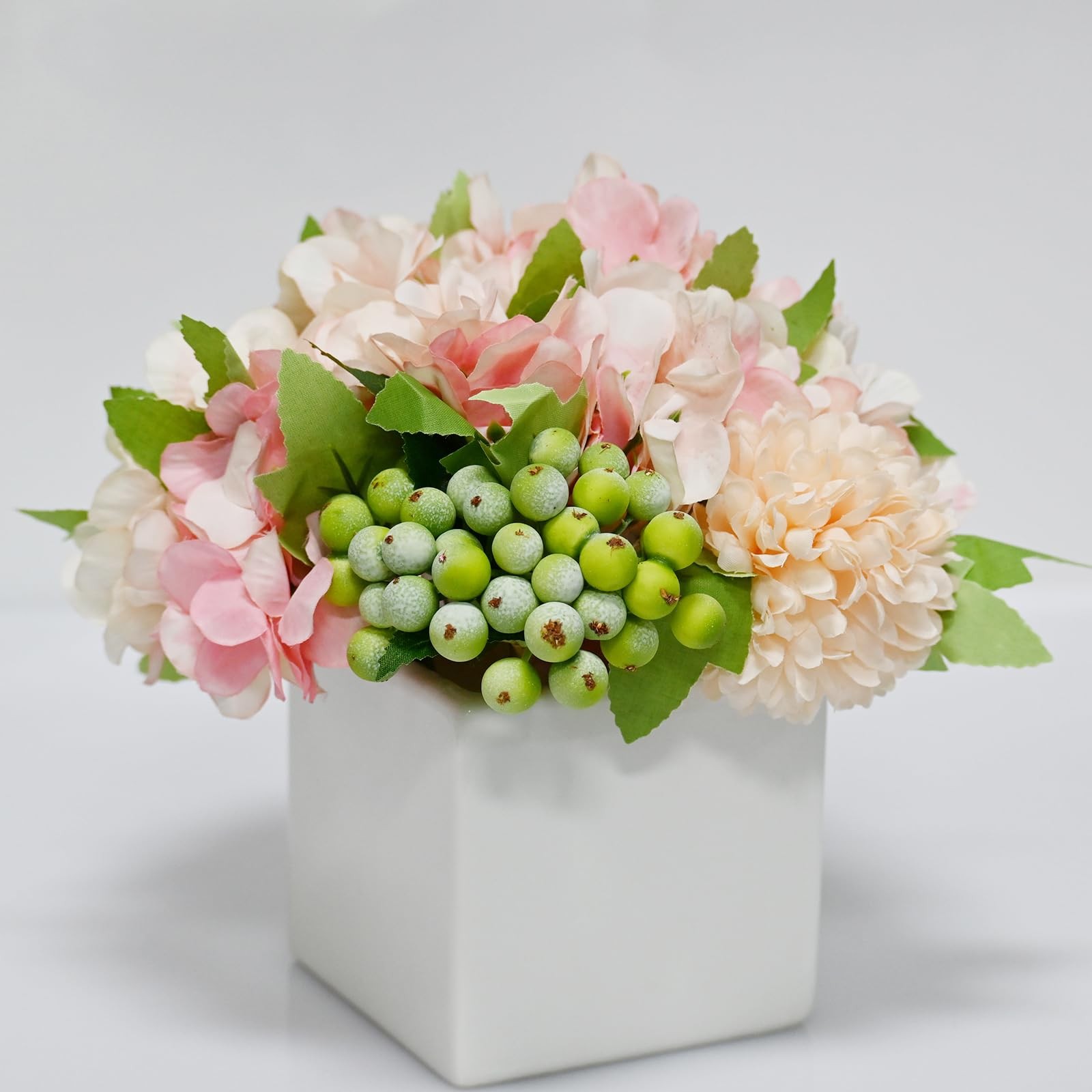 Artificial Flower Arrangement in Ceramic Vase Pink Hydrangea Home Decor