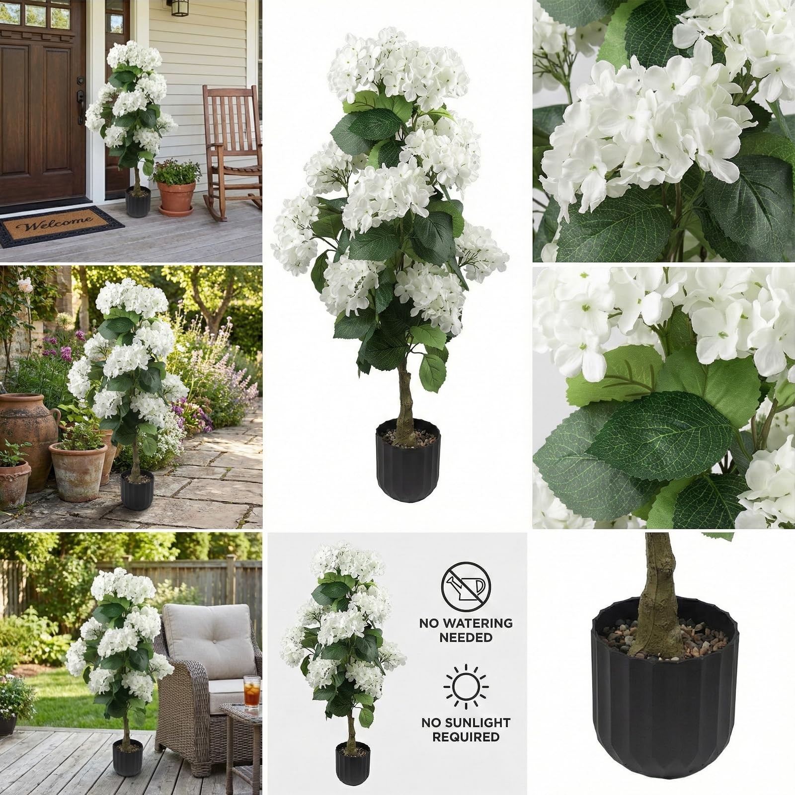 2 Pcs 3 Ft Artificial Hydrangea Trees Potted, UV Resistant Faux Silk Hydrange…