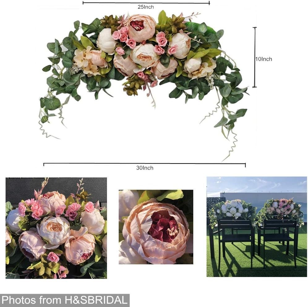 Wedding Arch Flowers 30 Inch Rustic Artificial Floral Swag Rose Peony Decor