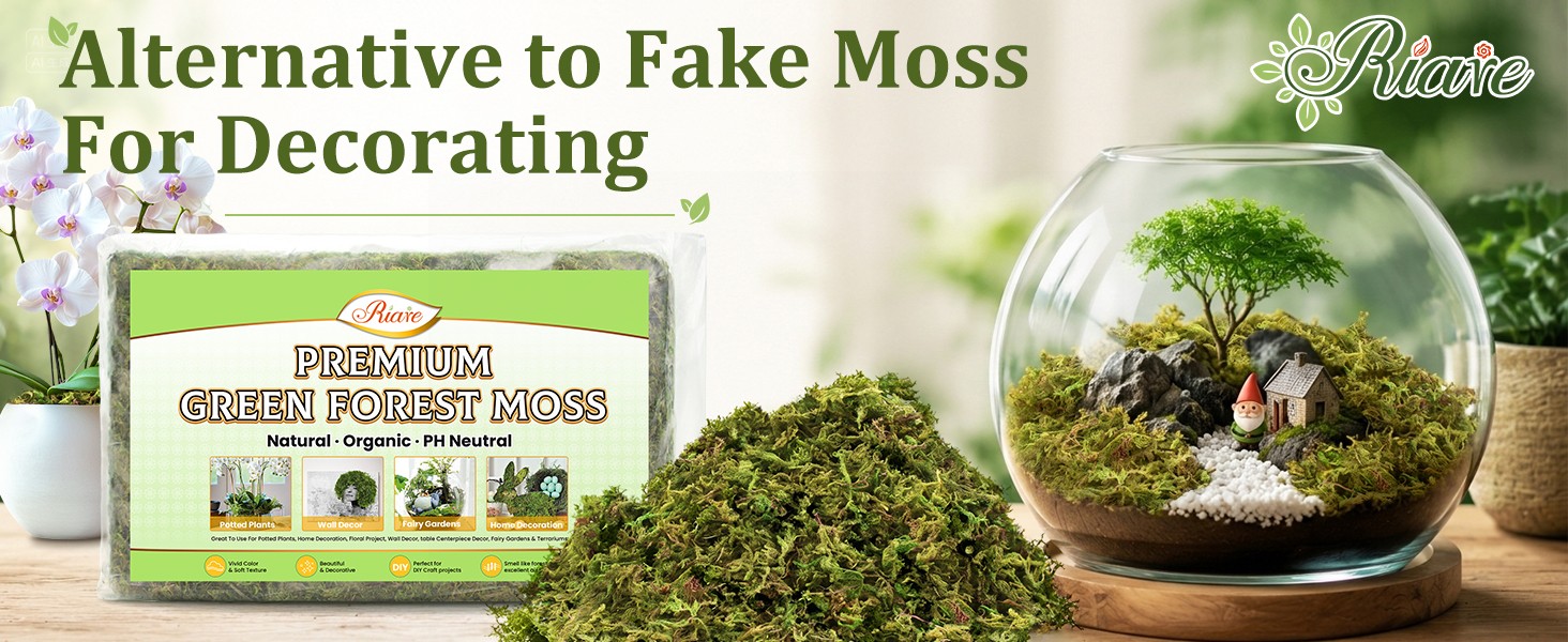 7OZ Natural Moss Artificial Fake Moss Alternative for Plants Indoor | Premium