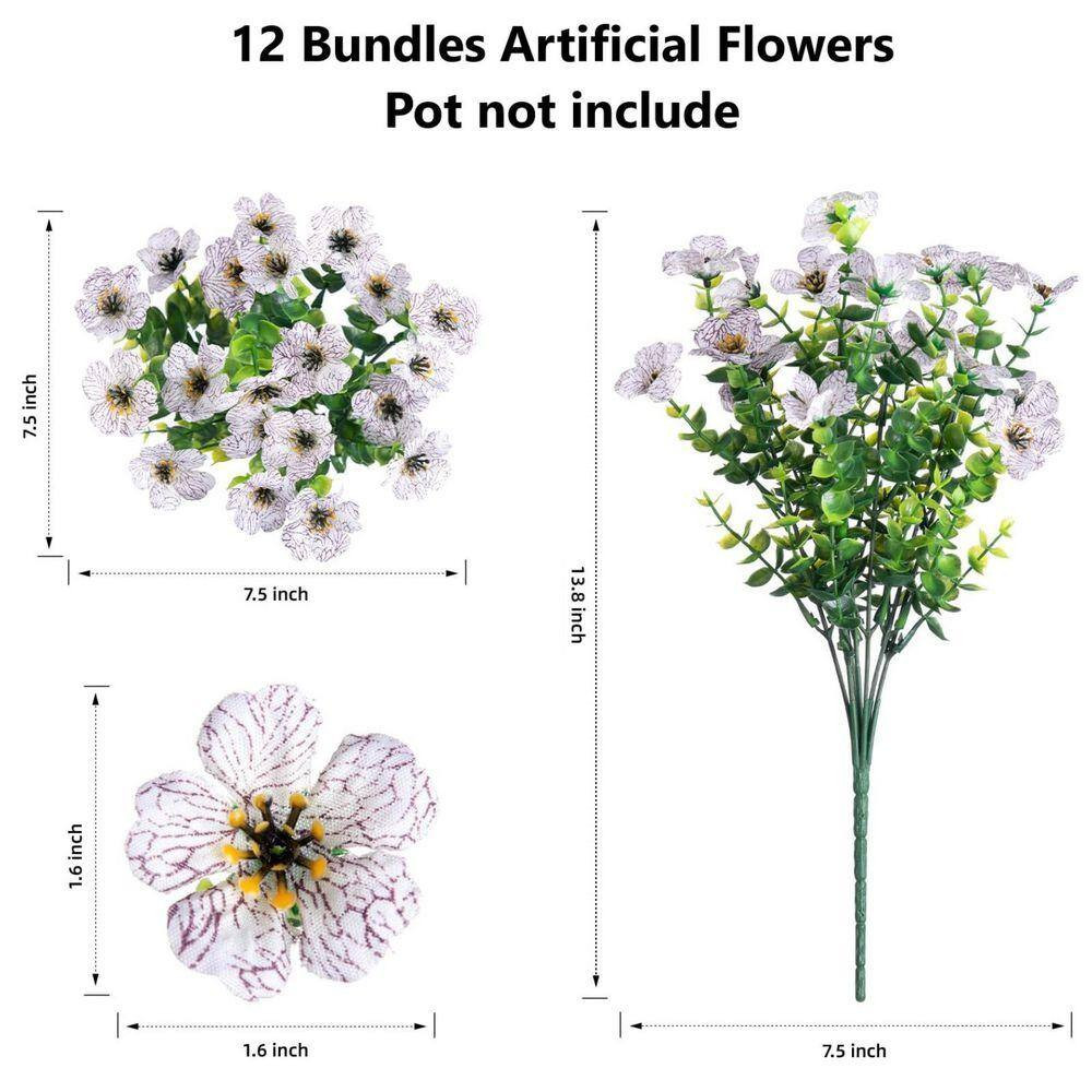 12 Bundles 13.8 In. Creamy White Artificial Faux Flowers Silk Daisy with Eucalyp