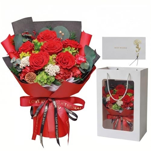 Eternal Red Rose Bouquet – Real Preserved Flowers in Gift Box, Lasts 3-5 Years,