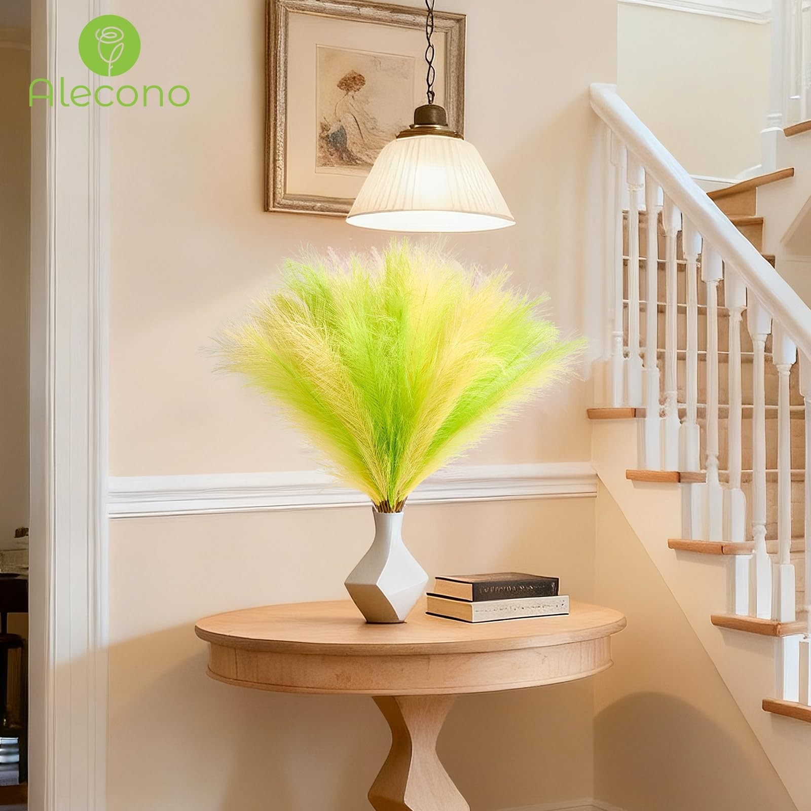 Pampas Grass 17in 𝟯𝟬𝙋𝙘𝙨, Yellow and Green Artificial Faux Fluffy Pampas …