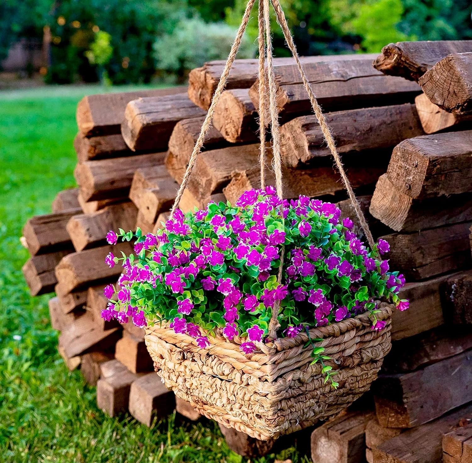 Outdoor Faux Plants – 12 Bundles of Mgenta Flowers for Porch & Patio Privacy