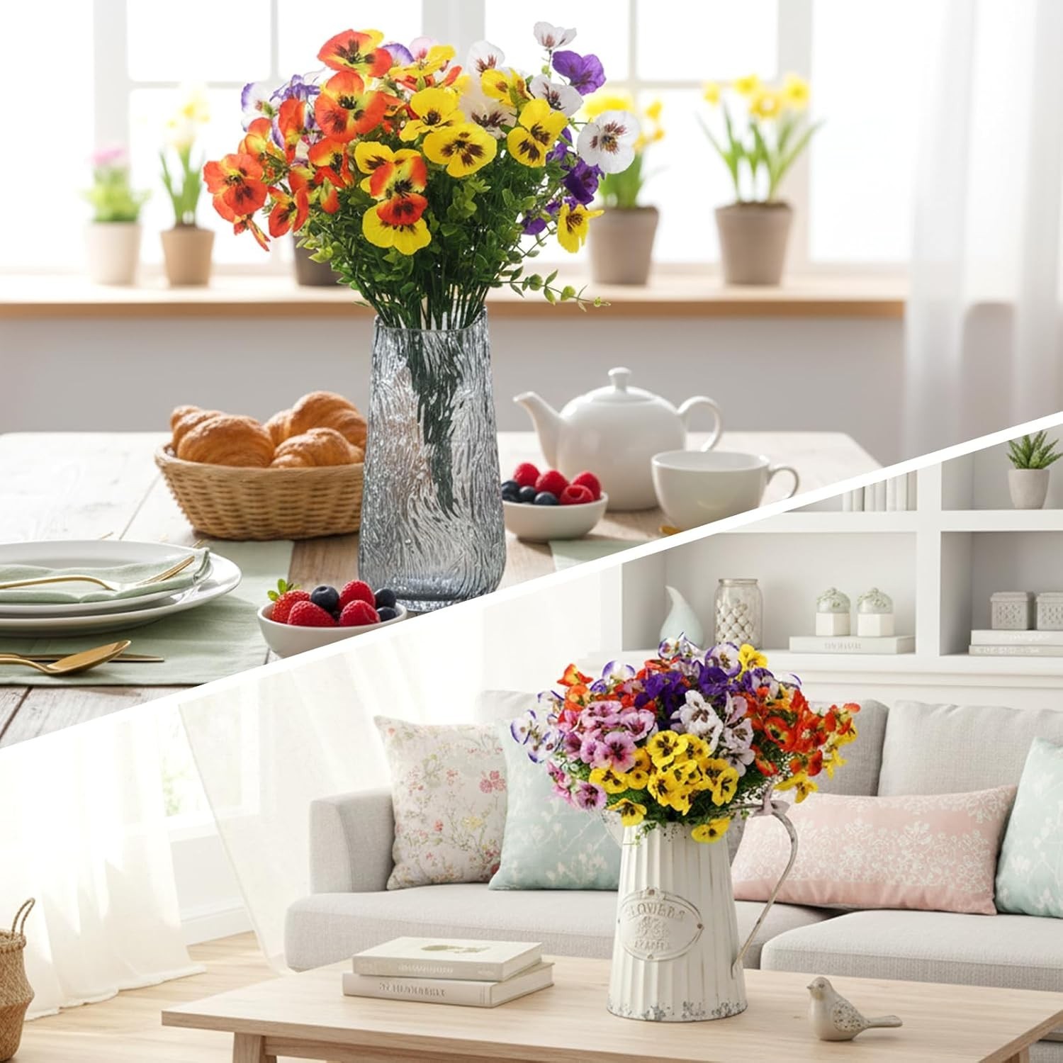 Elegant 24 Bundles Faux Pansy Flowers with Eucalyptus – Perfect for Any Occasion