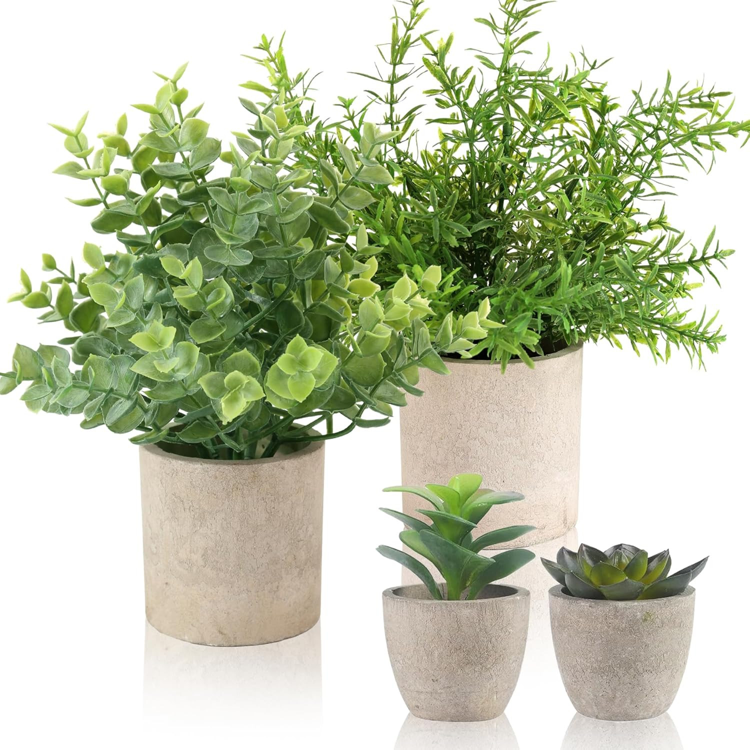 ALAGIRLS 4 Pack Small Fake Plants, 10″ Artificial Plants Indoor Eucalyptus/Rosem