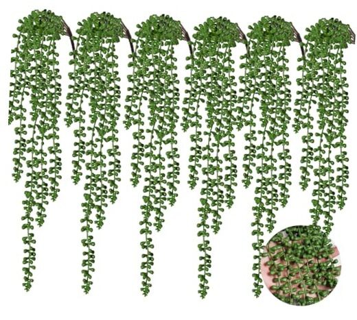 6pcs Artificial Succulents Hanging Plants Fake Hanging String of Green-6pcs