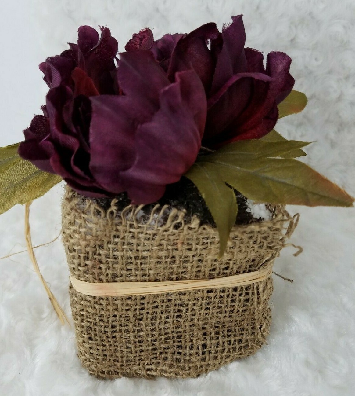 Burlap Square with a Large Purple Flower Home Décor Rustic Chic Mom Gift 195
