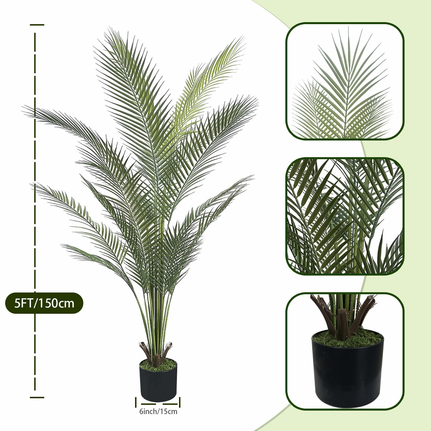 2Pcs150CM Tall Faux Areca Palm Large Green Plant for Office Interior Space Decor