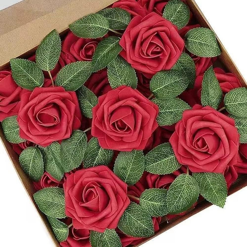 50 Pcs Artificial Green Leaves Bulk Silk Greenery Fake Rose Flower Leaves for DI