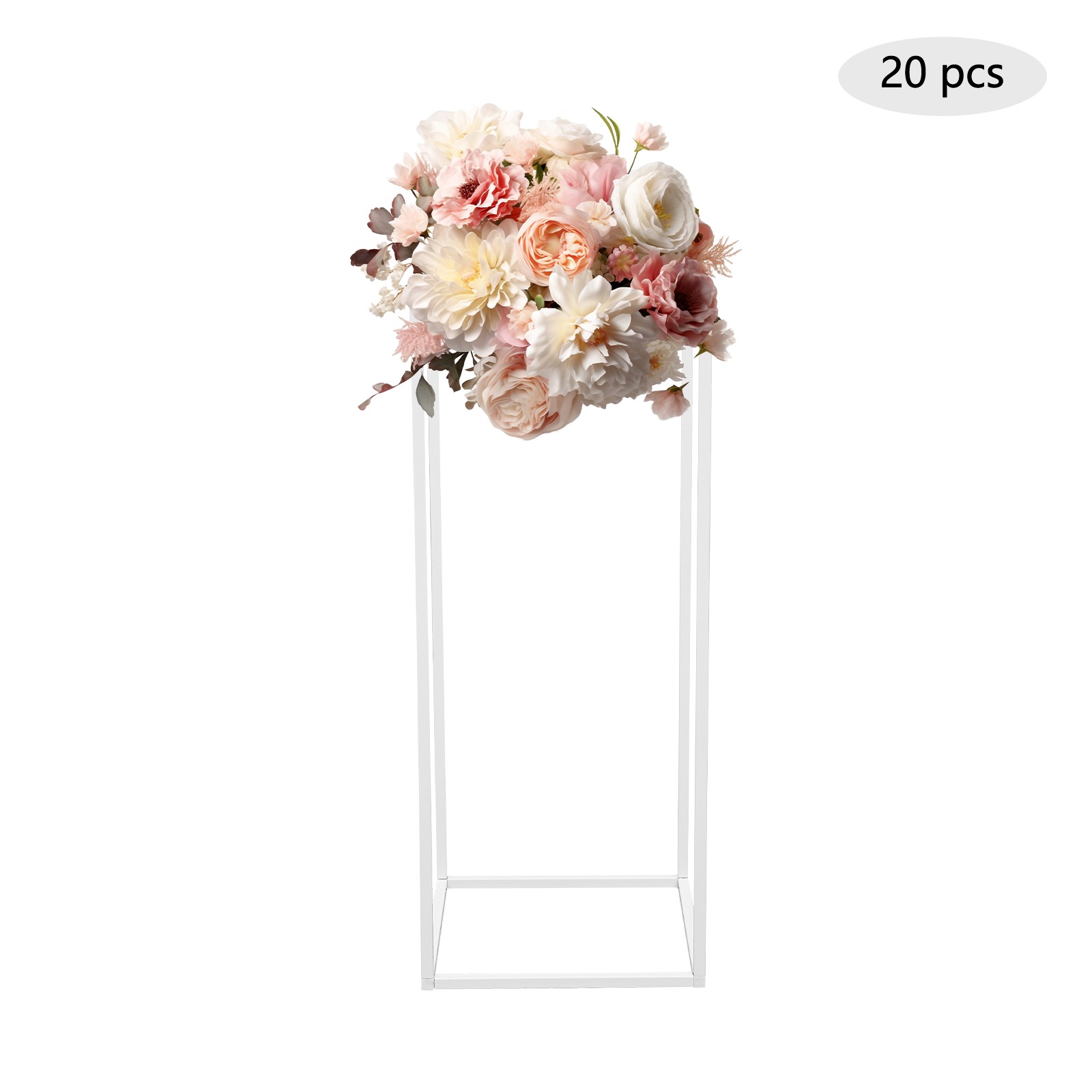 20Pcs Gold White Wedding Flower Stands, Rectangular Floral Table Decorations
