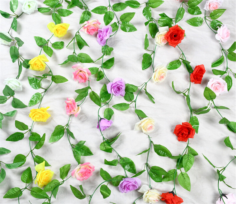 240cm Artificial 9 Rose Garland Silk Flower Vine Ivy Wedding Garden String Decor