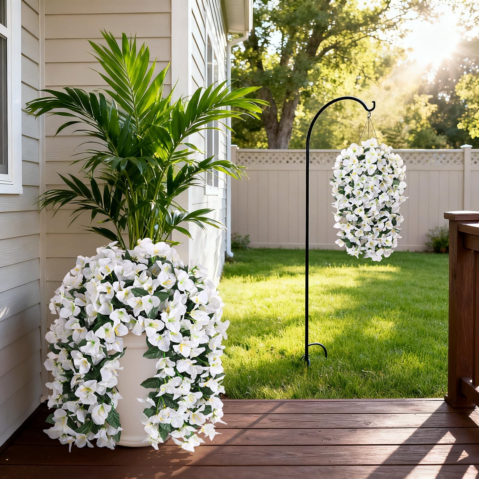 2 pcs Artificial Faux Bougainvillea Flowers Plants for Outdoor Outside Summer…