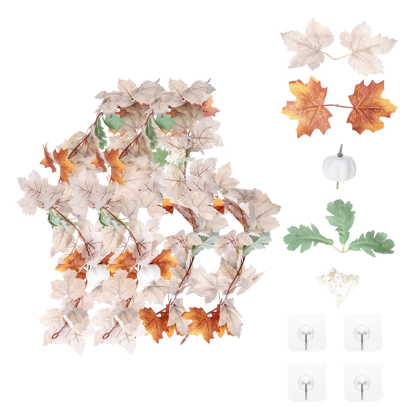 2Pcs Fall Maple Leaf Garland 5.9Ft Artificial Decor Beige/Green/Orange/White