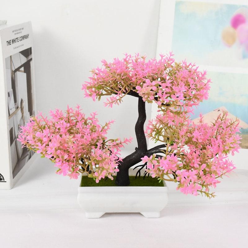 Artificial Bonsai Tree Small Potted Plant Fake Flowers Home Table Decor Gift