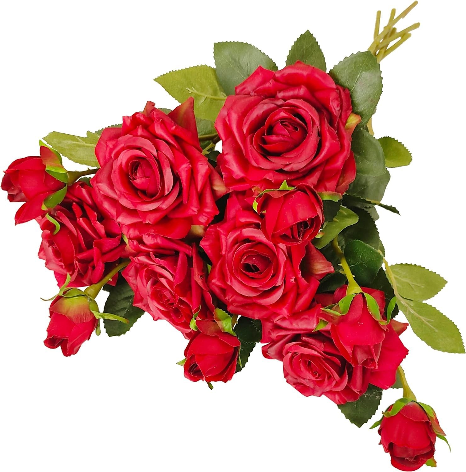 Fake Red Roses Flowers, 6 Pcs Faux Silk Real Touch Moisturizing Artificial Ro…