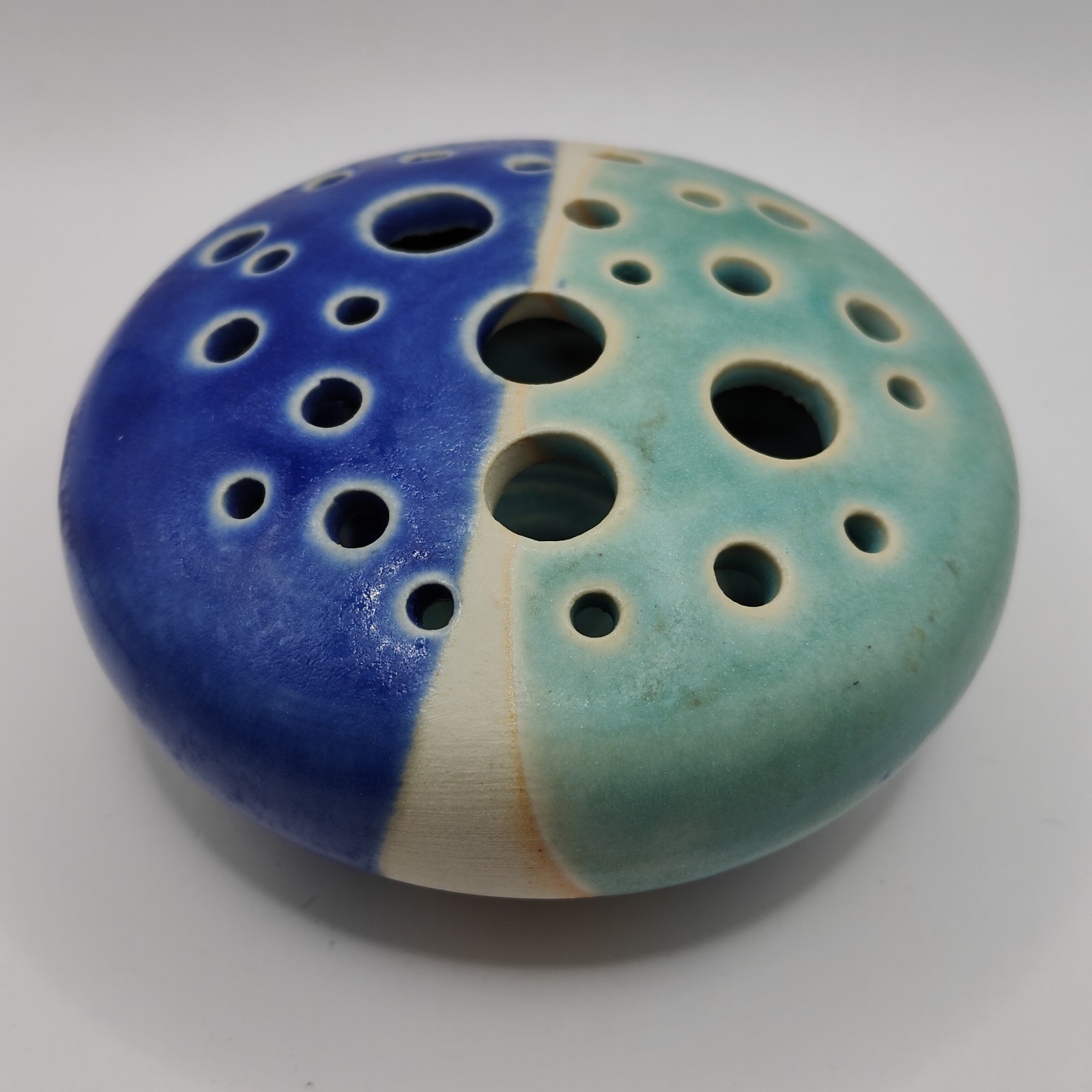Töpferei Velte Allgau Germany Art Pottery Vase Flower Frog Handmade Blue Aqua