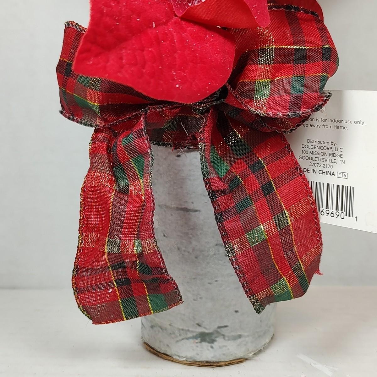 Red Plaid Holiday Christmas Flower Floral Bouquet Arrangement Poinsettia Birch