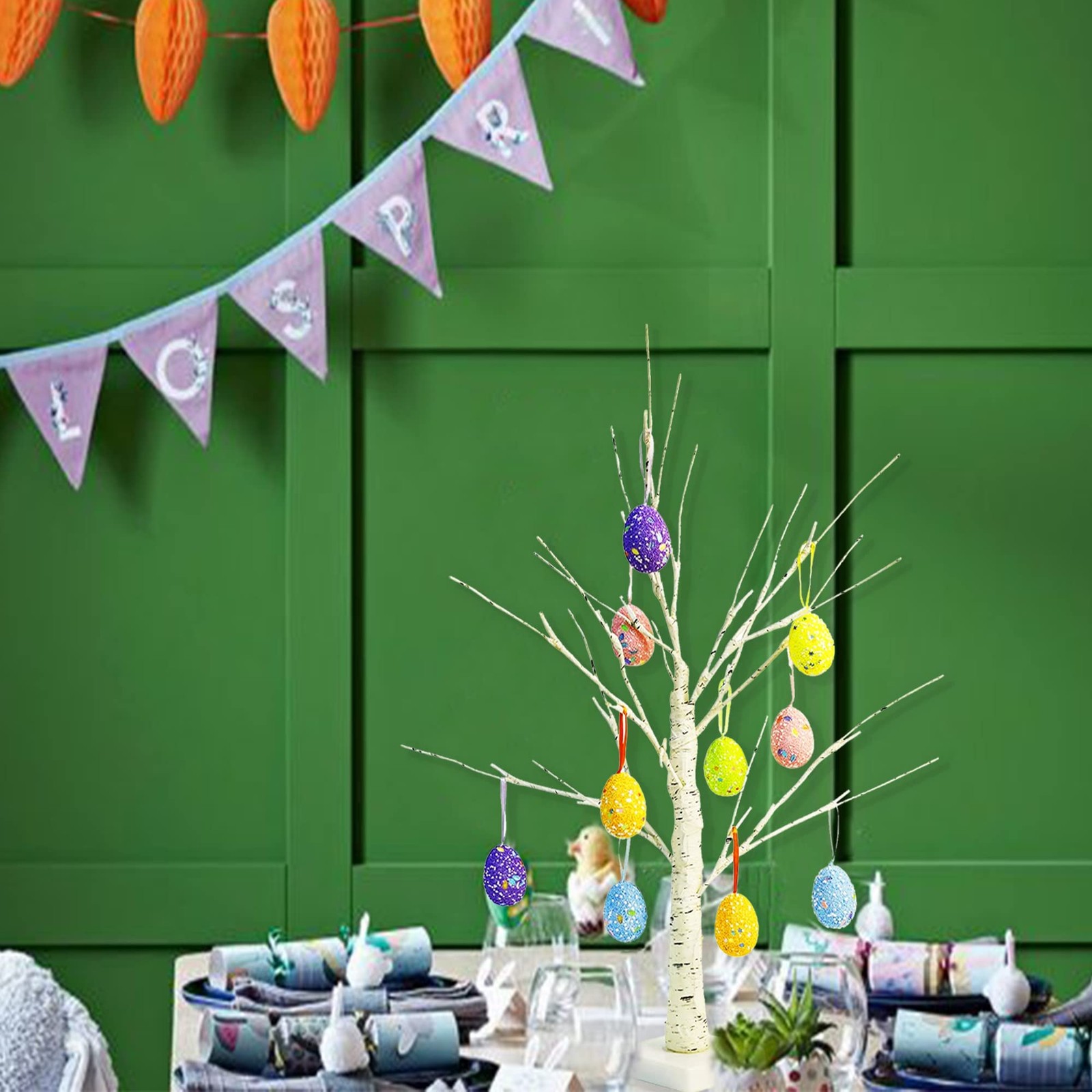Easter Decorations kemooie 24 Inch Pre-lit White Birch Tree with 10 Hanging Ea..