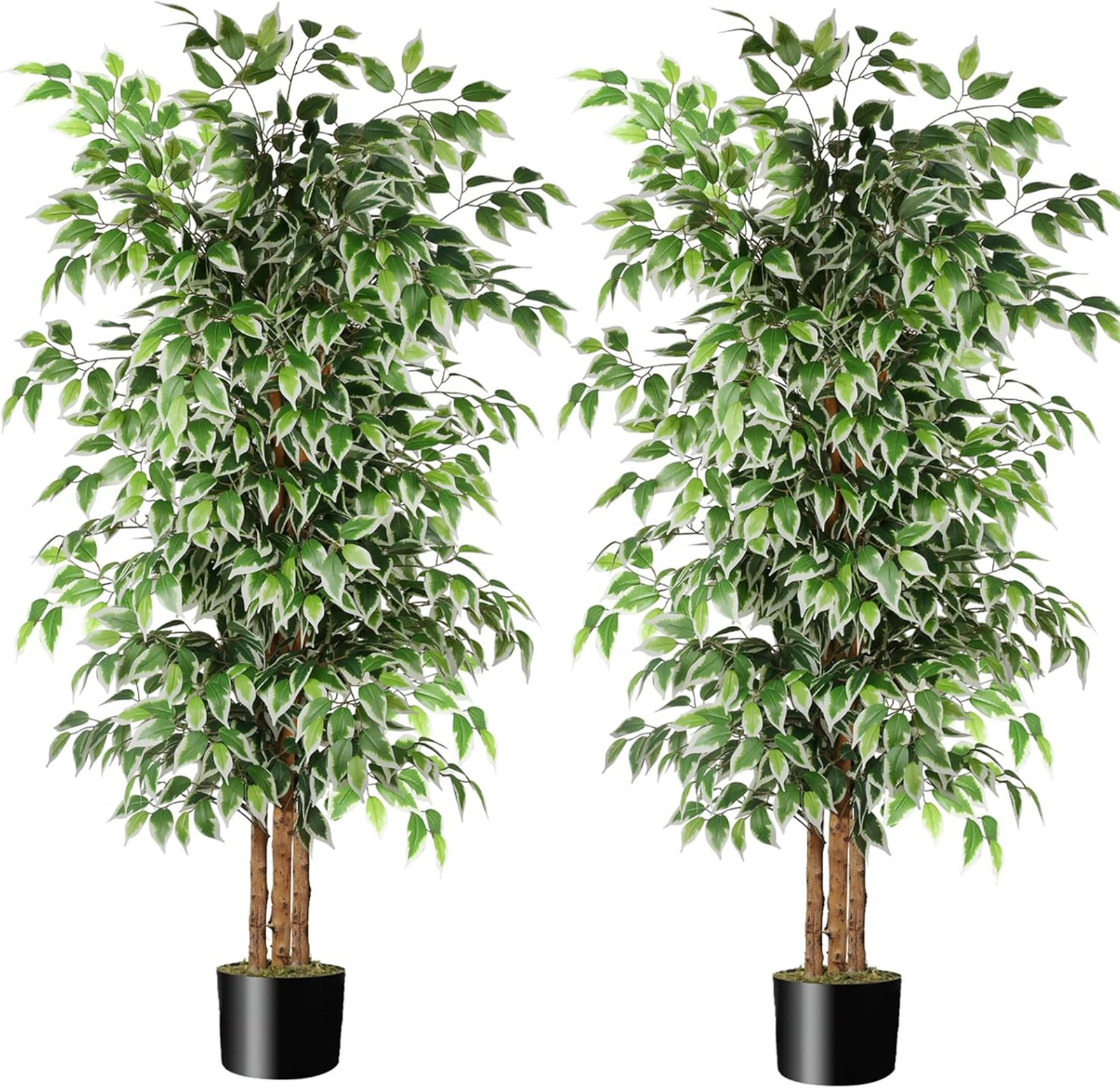 Artificial Ficus Trees 6 Feet Tall Indoor Outdoor Faux Plants with Natural Trunk