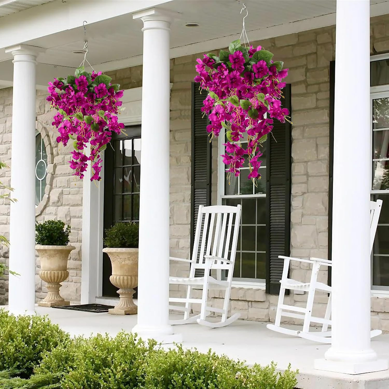 2 Pack Artificial Hanging Flowers, Fake Hibiscus Hanging Plants, UV Resistant Si
