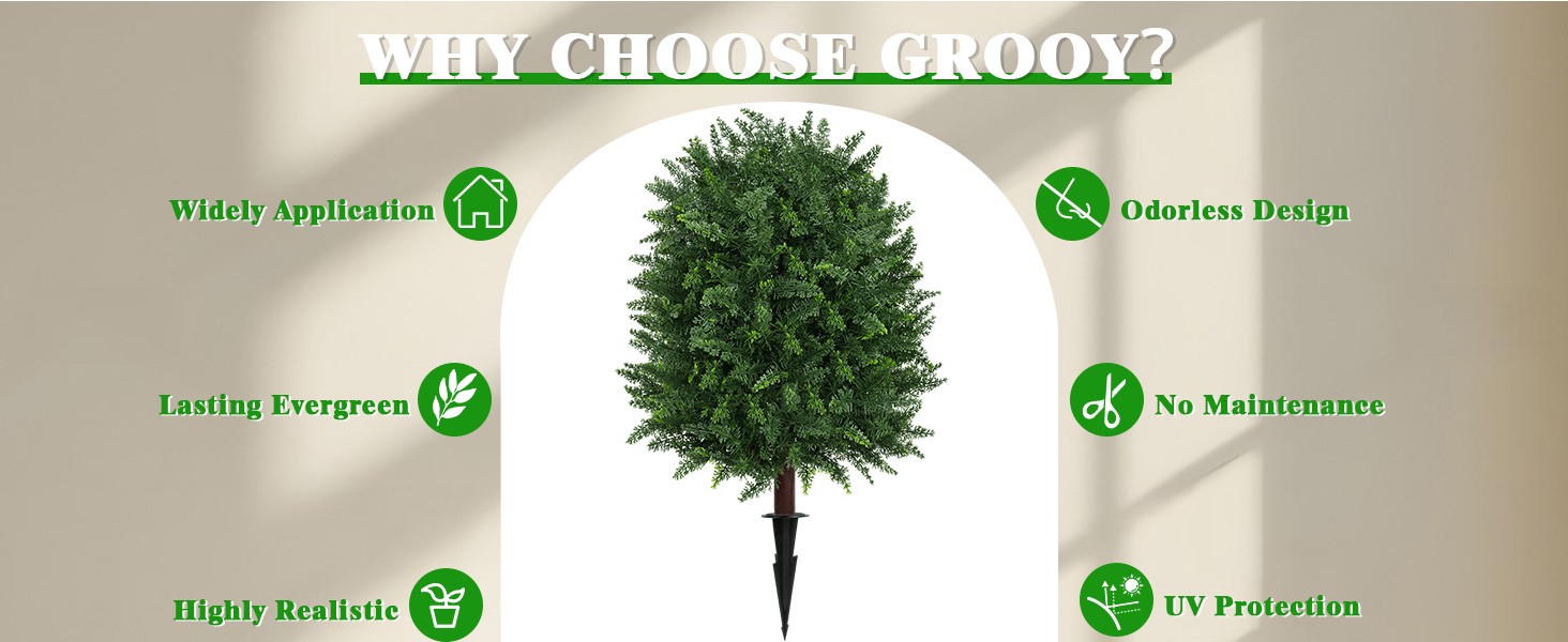 Artificial 28.7 Inches Cedar Topiary Trees with Ground Spike, 2 Pieces Fake Pine