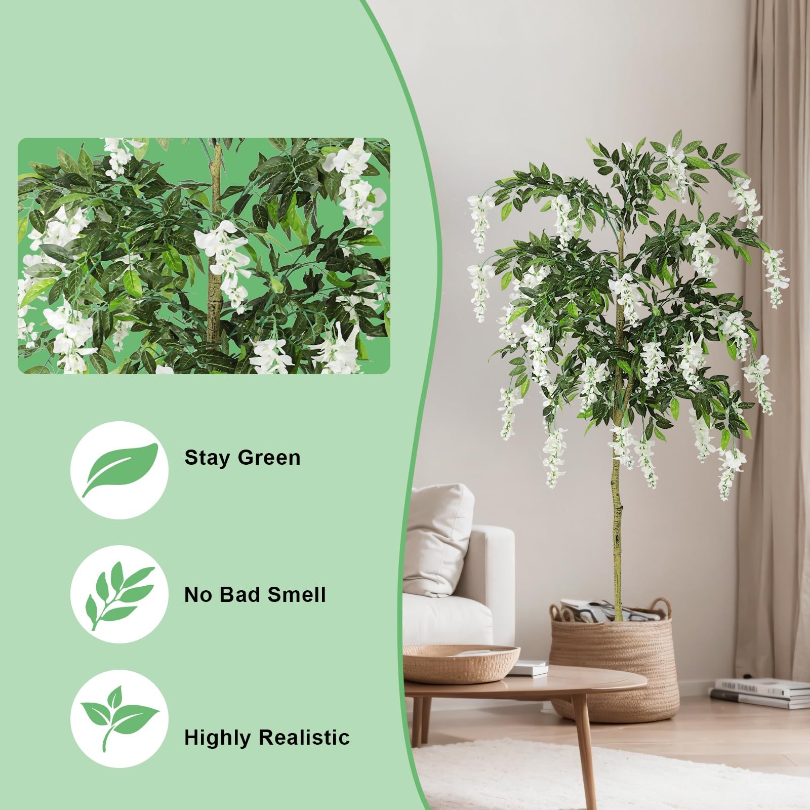 6FT Ficus Tree Artificial Indoor Tall Faux Wisteria Tree in Nursery Pot Fake …