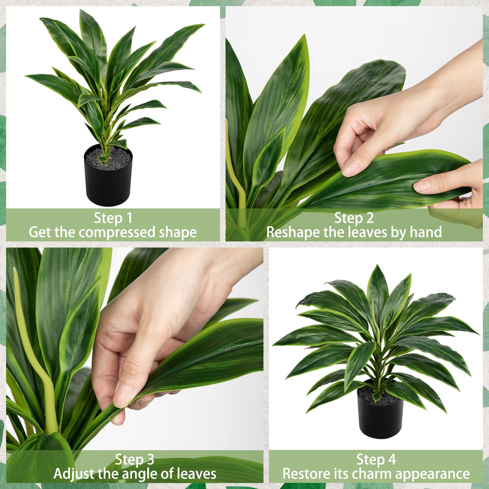Artificial Dracaena Plant Black Pot Fake Potted Faux Tropical Indoor 18.1 Inch