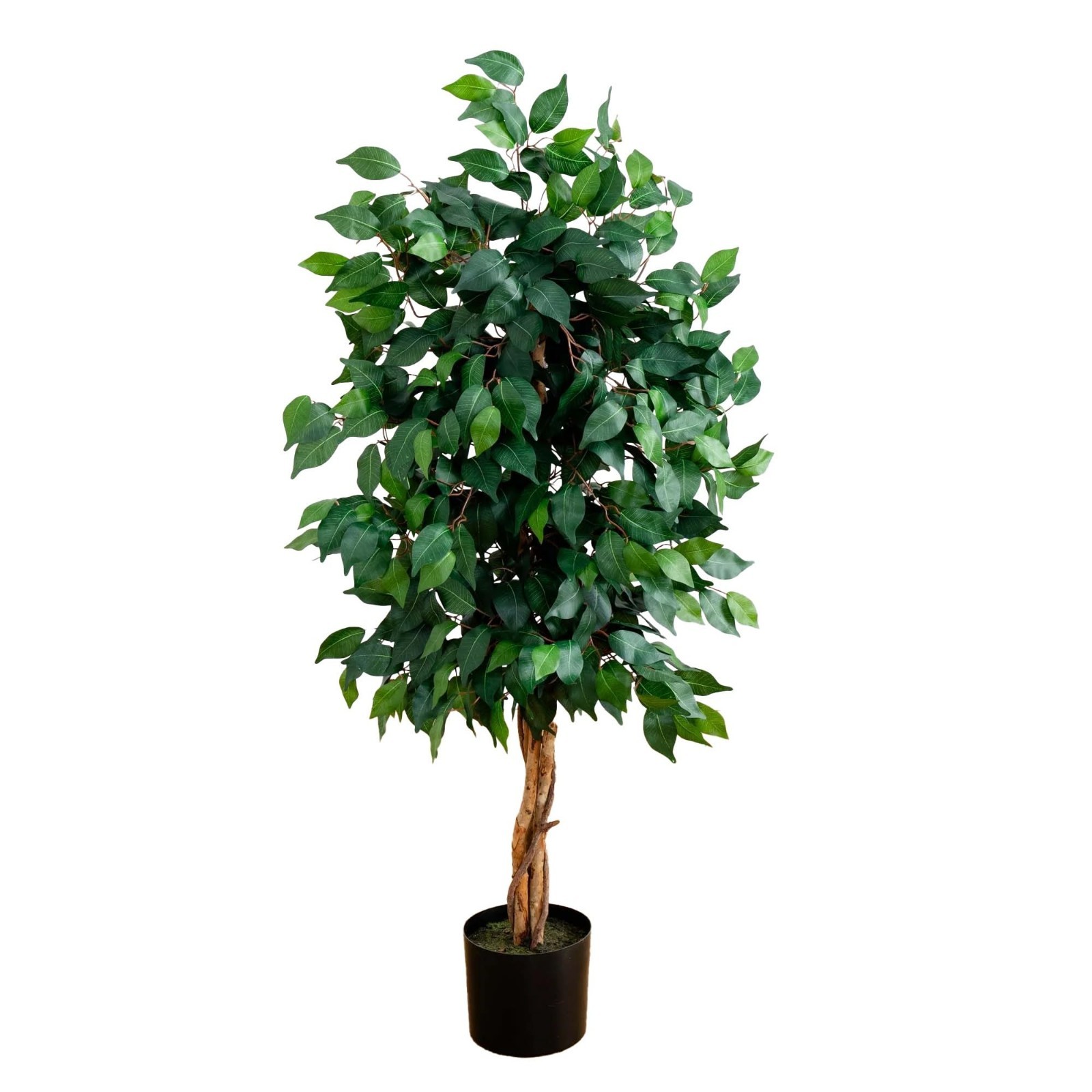 4ft Artificial Triple Trunk Ficus Tree – Silk Plant with Natural Wood Trunks, De