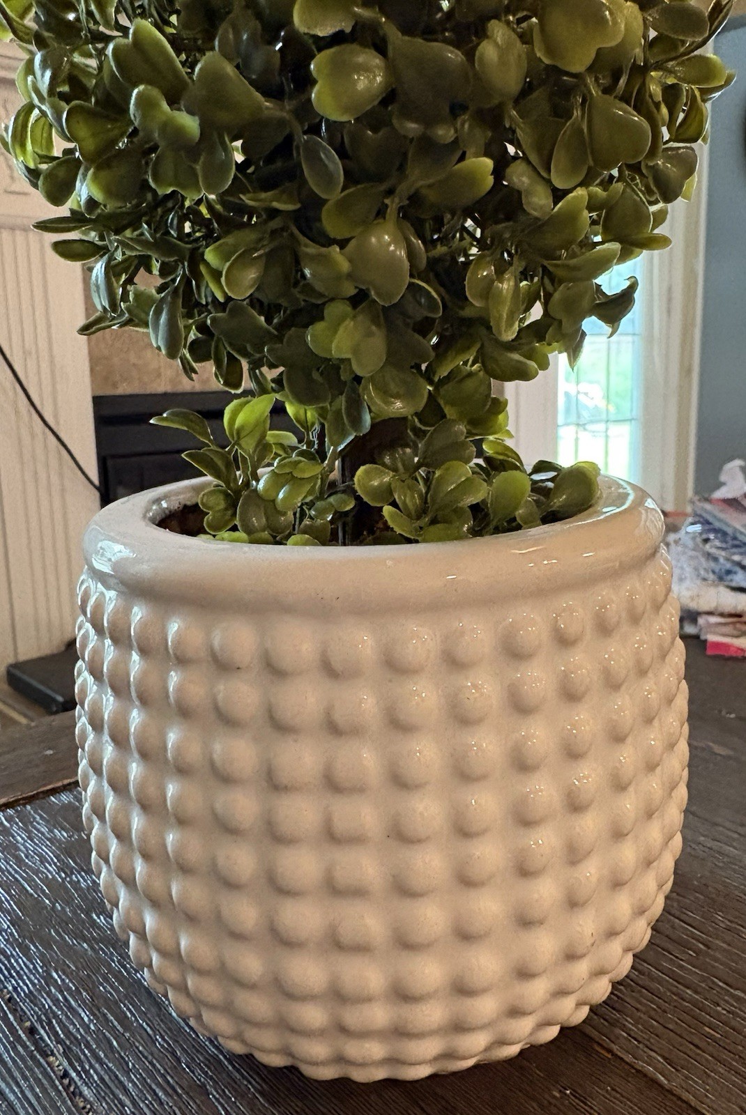 Faux Boxwood Topiary Tree 16 Inch With White Ceramic Base 2-Tiered