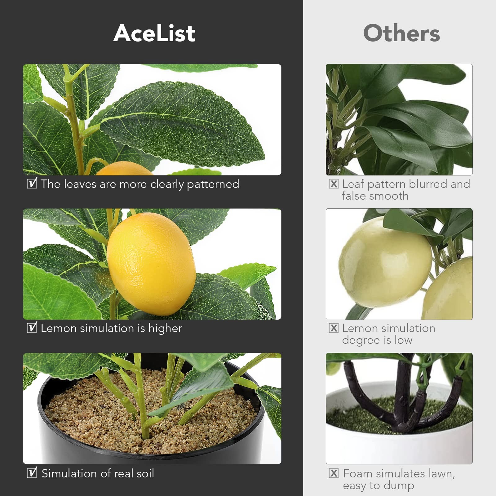 Black 14.6 Inches Artificial Mini Lemon Tree Potted Realistic Fake Plant