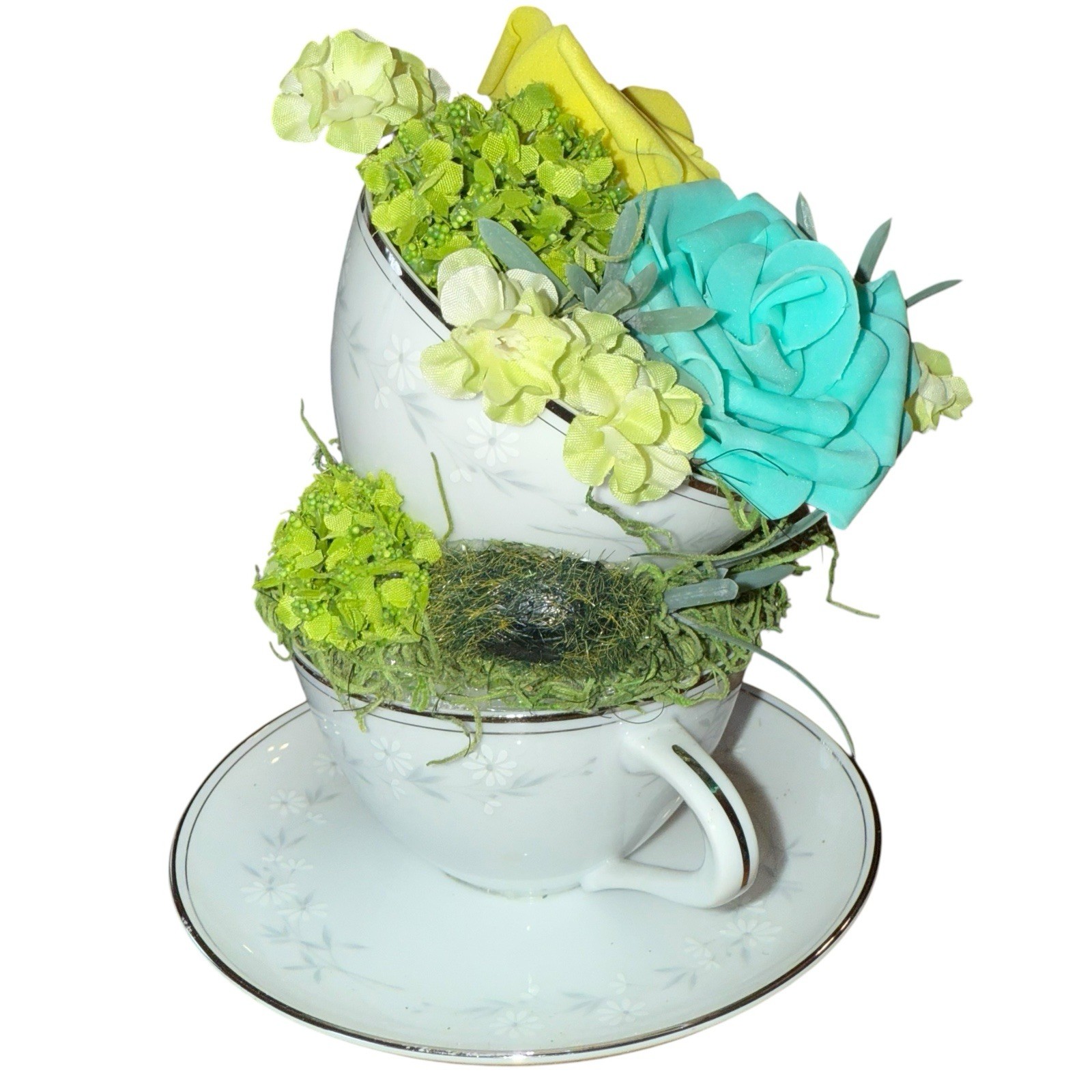 Double Decker Teacup Arrangement Home Decor Mother Birthday Wedding Gift