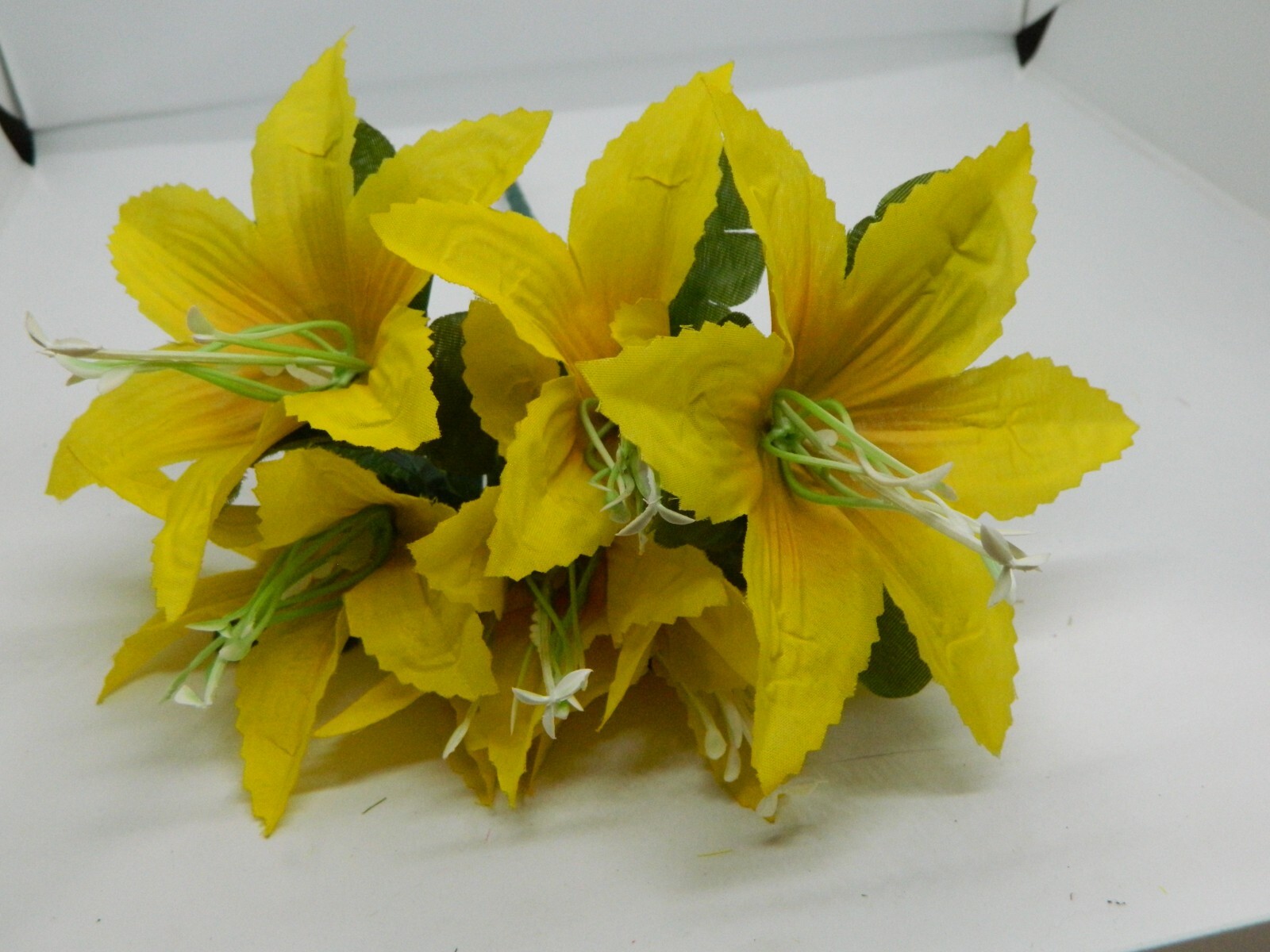 7 Piece Orange & Yellow Faux Flower Bouquet Bunch Mixed Assorted Vintage 13-14″