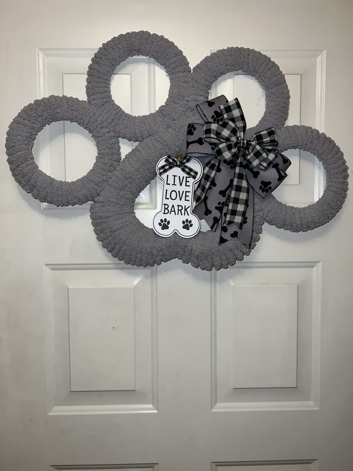 Live Love Bark Paw Print Wreath Grey Dog Paw Print LargeDoor Hanger Dog Mom Gift