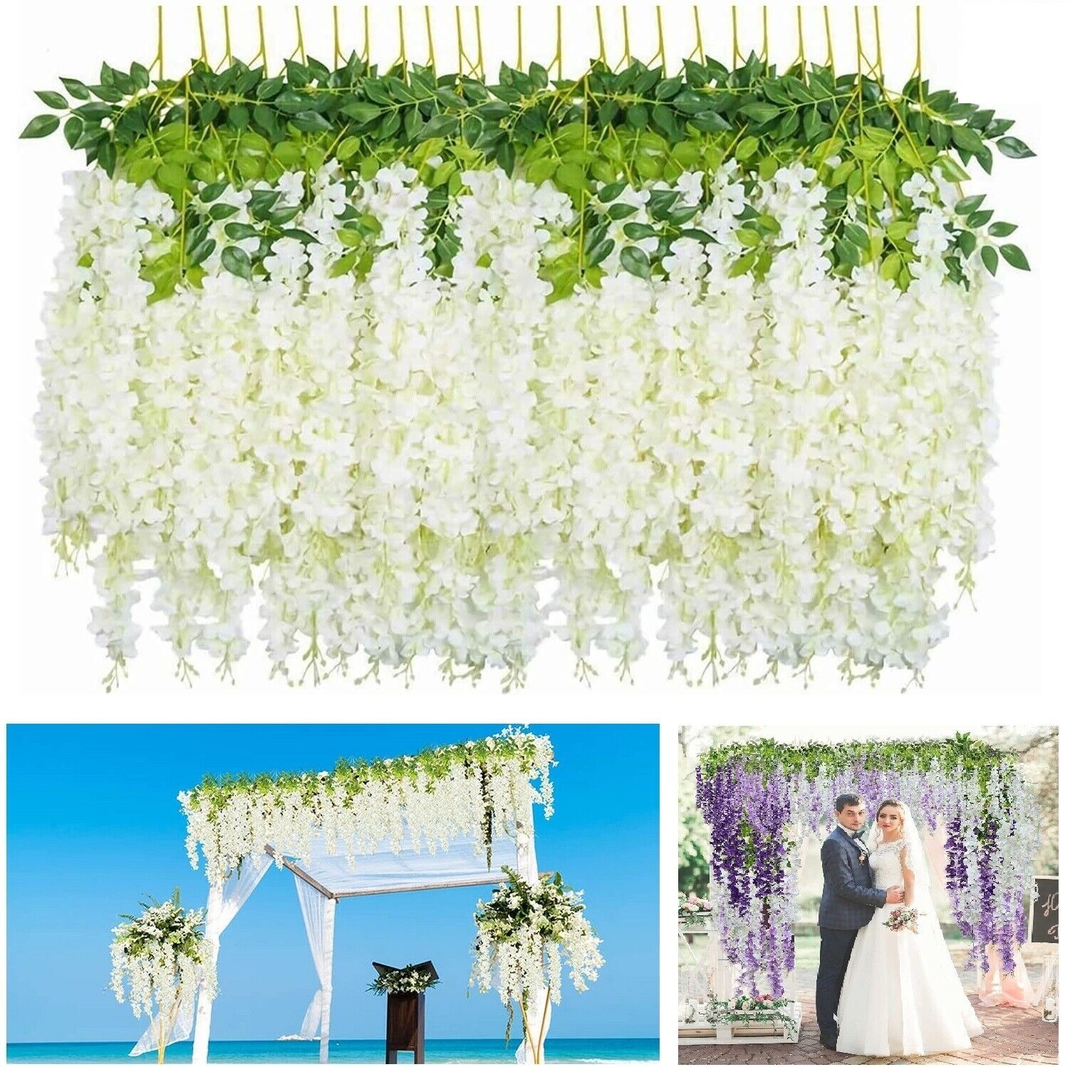 24pcs Artificial Wisteria Vine Hanging Flower Wedding Garden Colorful 3.6 Feet