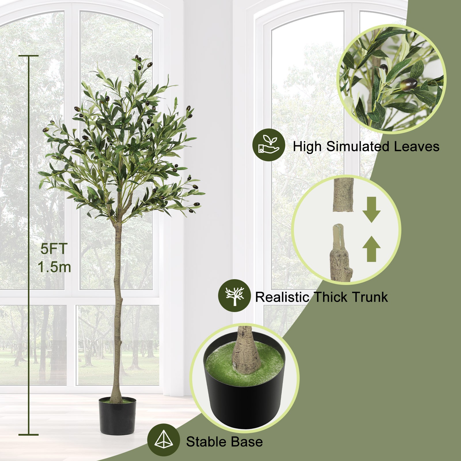 5 FT Artificial Olive Tree Tall Fake Plants Faux Tree Lifelike Fruits Home Decor