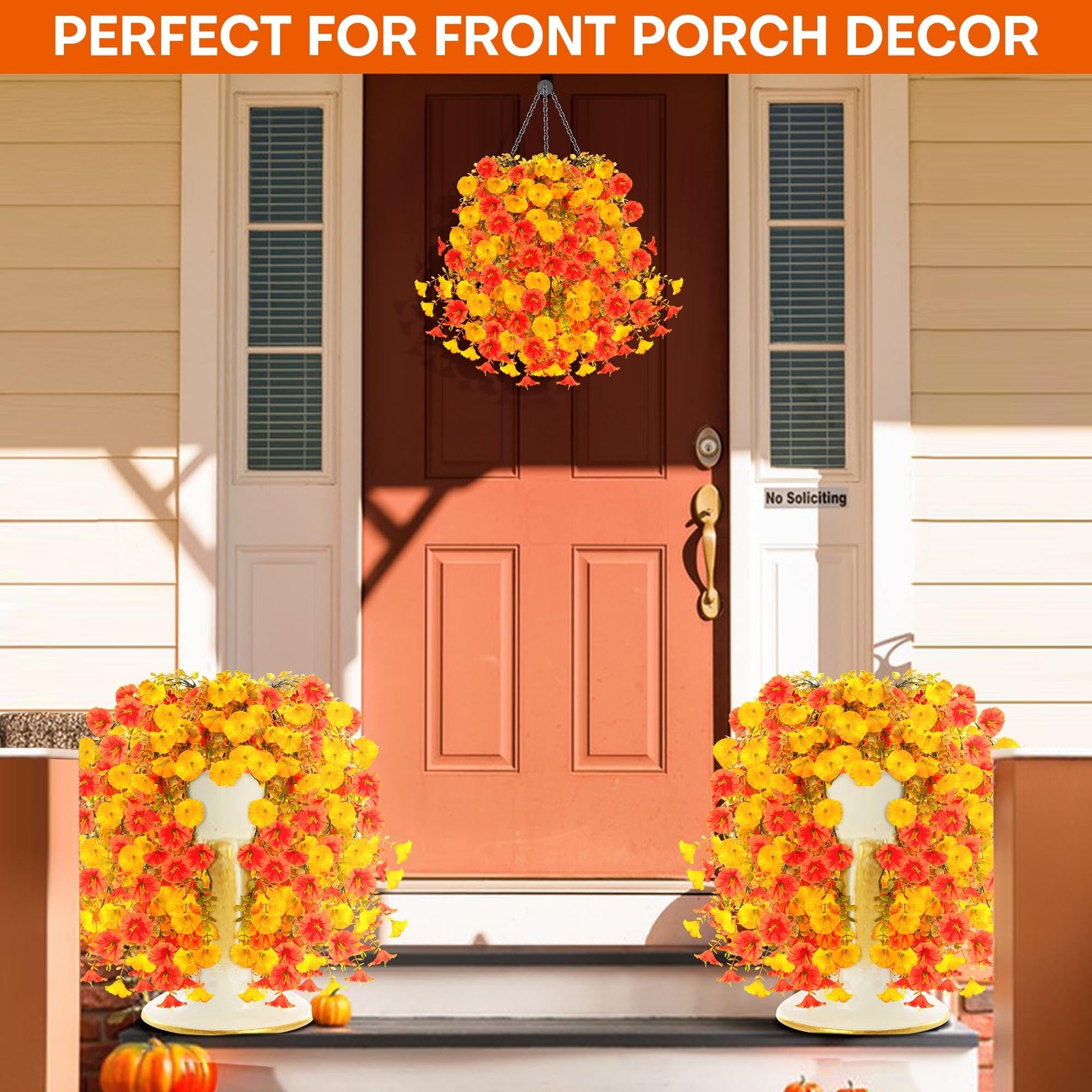 2PCS Artificial Hanging Flowers Outdoors fake mums Plants Garden Home Decorat…