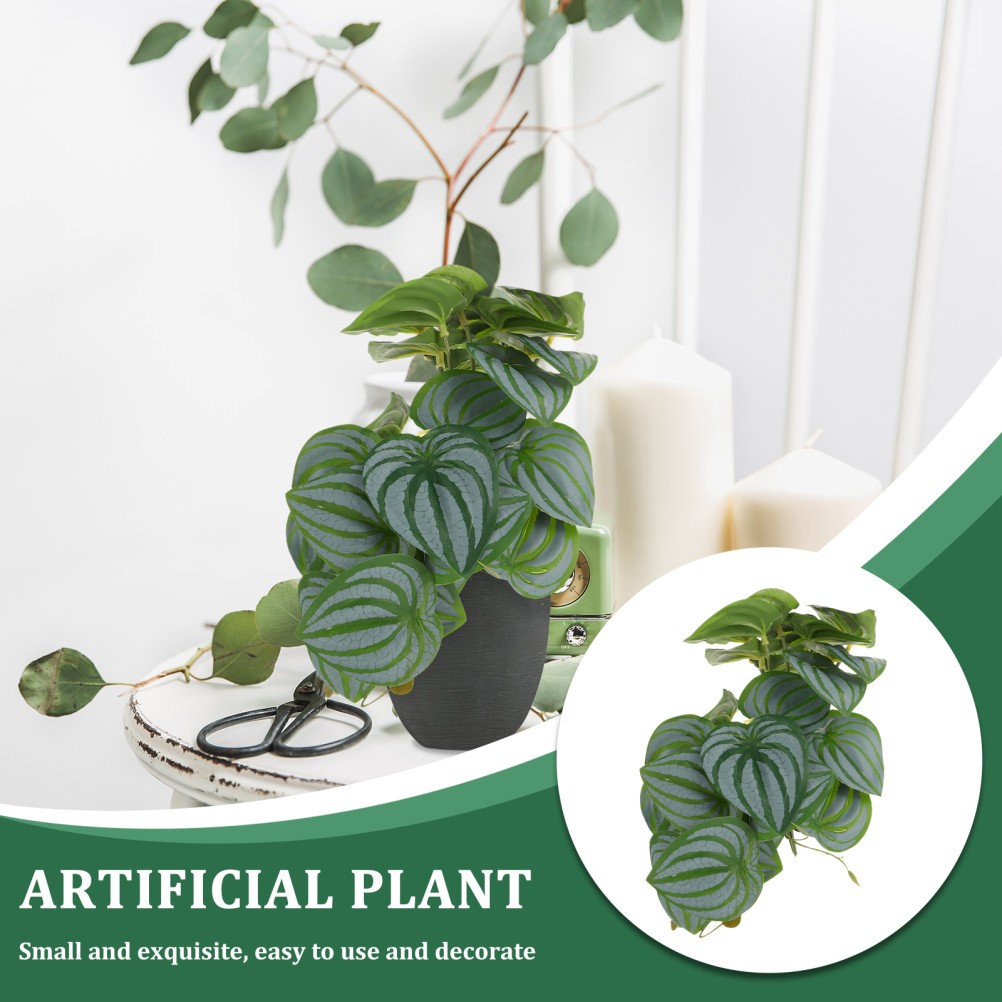 Compact Artificial Plant Faux Watermelon Leaves for Desk Decor